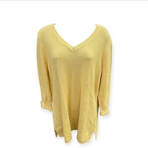 Talbots Woman's Size X (XL) Yellow Lightweight 3/4 Sleeve Fringe‎ Sleeve Sweater